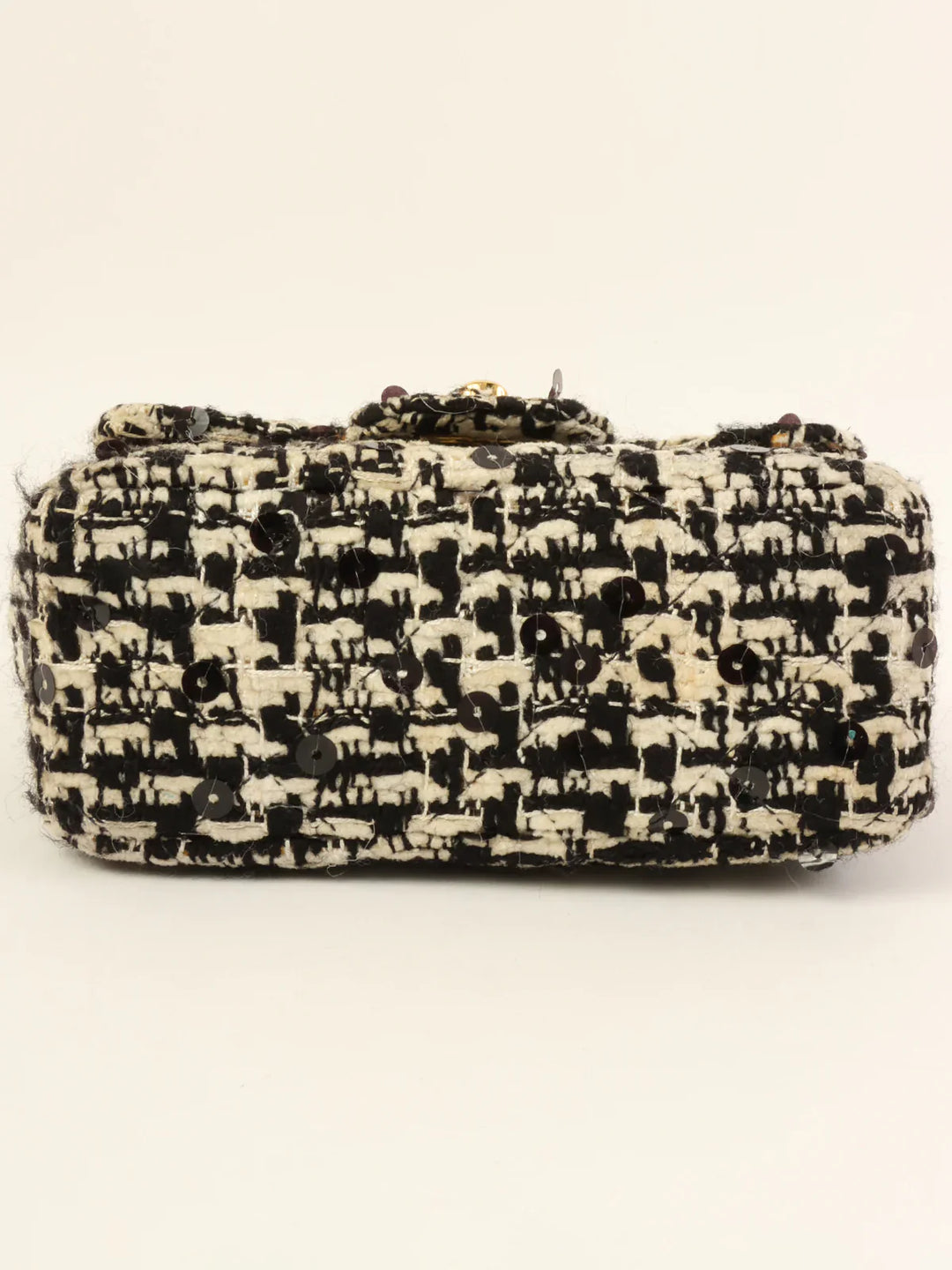 Chanel Around 1992 Made Tweed Sequin Classic New Top Handle Bag Mini Black/White