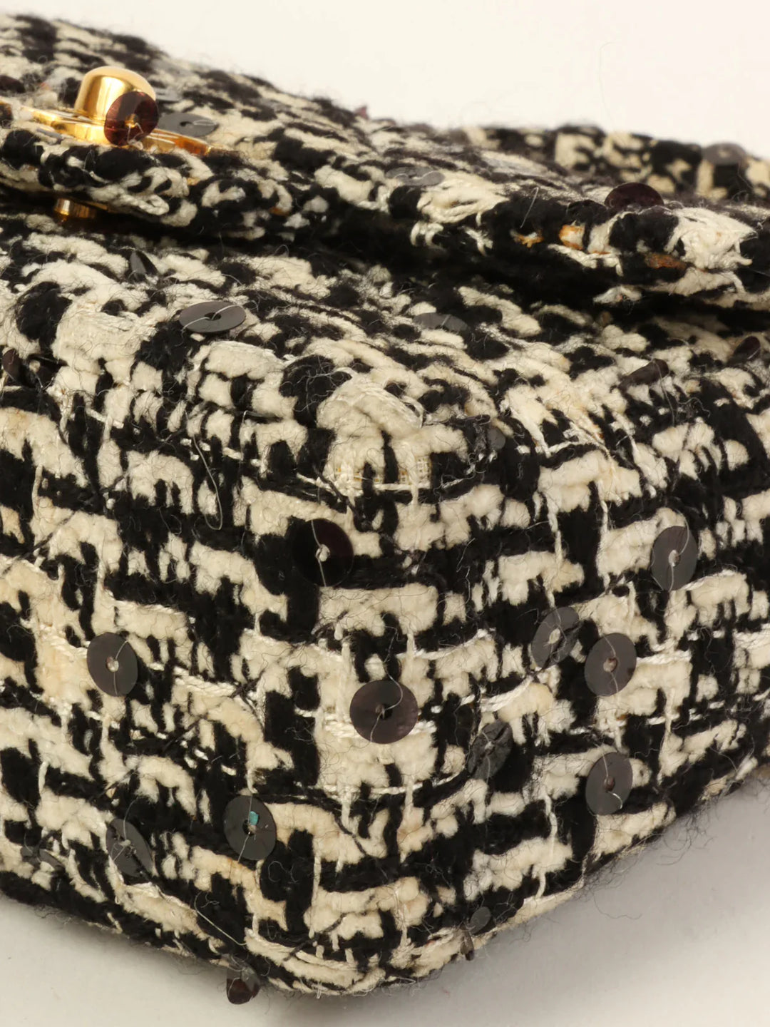 Chanel Around 1992 Made Tweed Sequin Classic New Top Handle Bag Mini Black/White