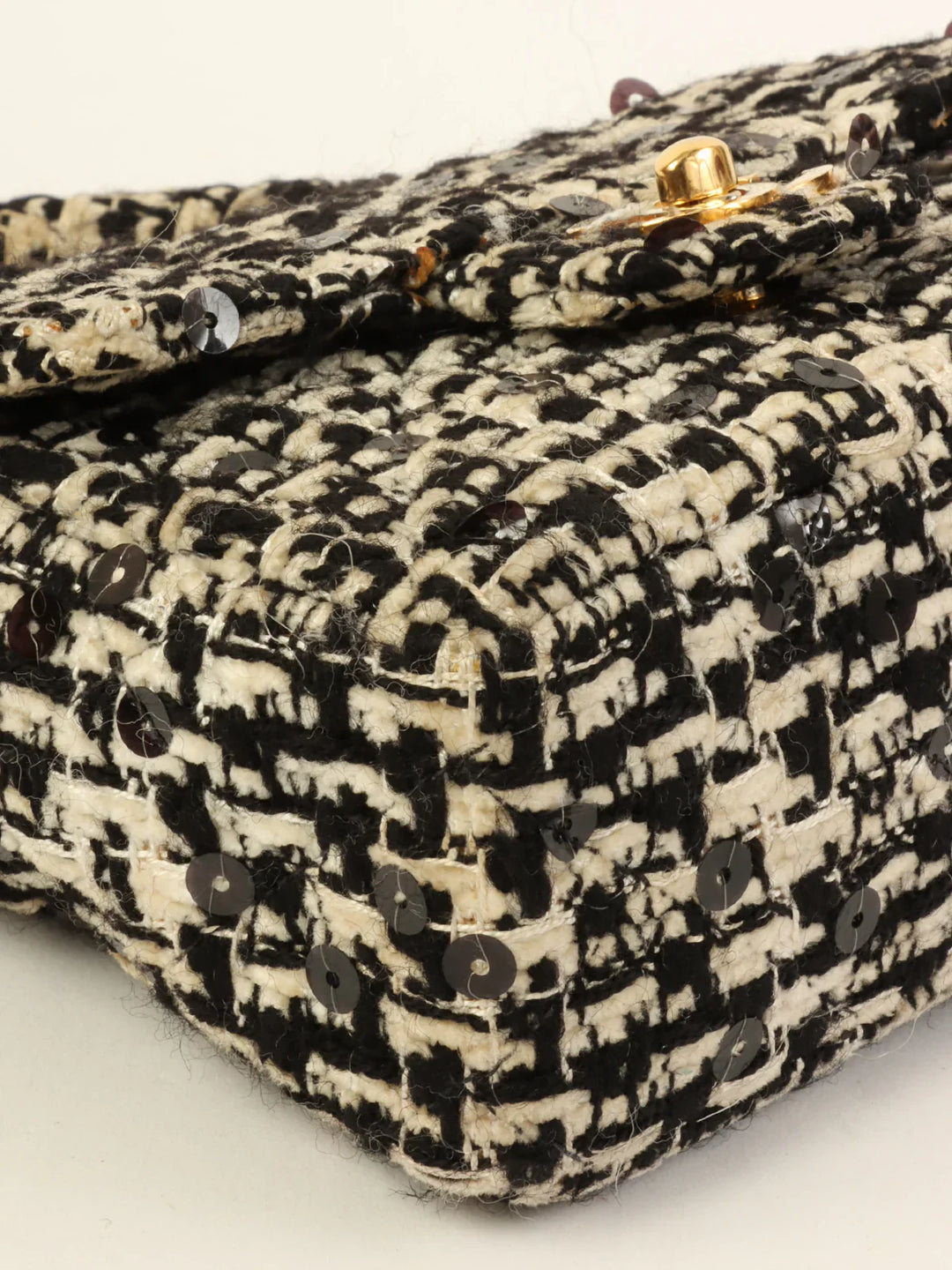 Chanel Around 1992 Made Tweed Sequin Classic New Top Handle Bag Mini Black/White
