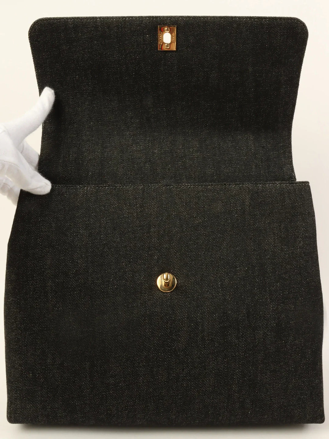 Chanel Around 1998 Made Denim Turn-Lock Top Handle Bag Black