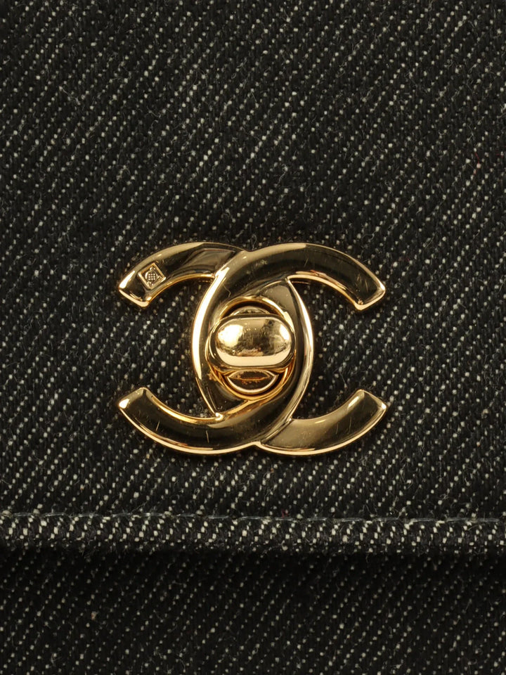 Chanel Around 1998 Made Denim Turn-Lock Top Handle Bag Black