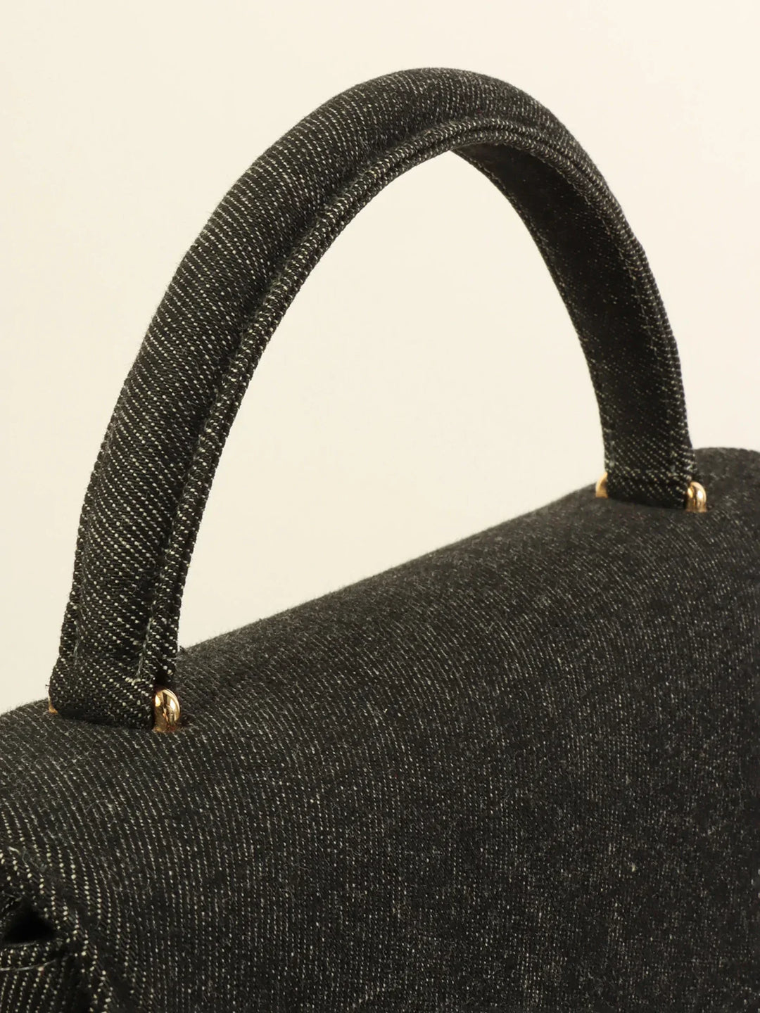 Chanel Around 1998 Made Denim Turn-Lock Top Handle Bag Black