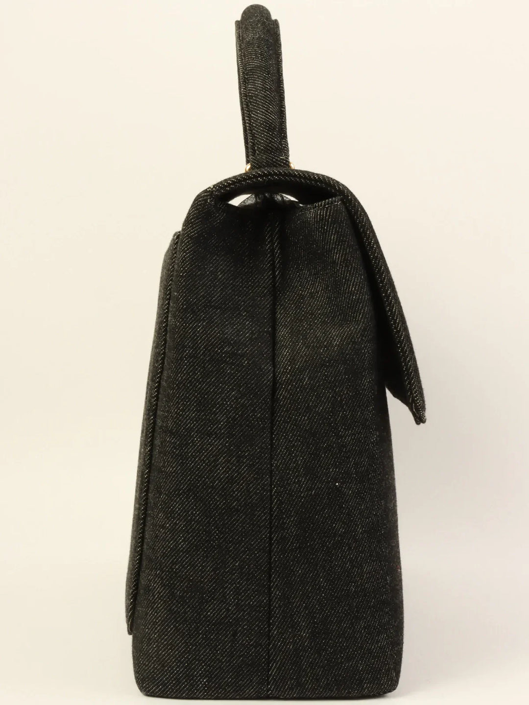 Chanel Around 1998 Made Denim Turn-Lock Top Handle Bag Black