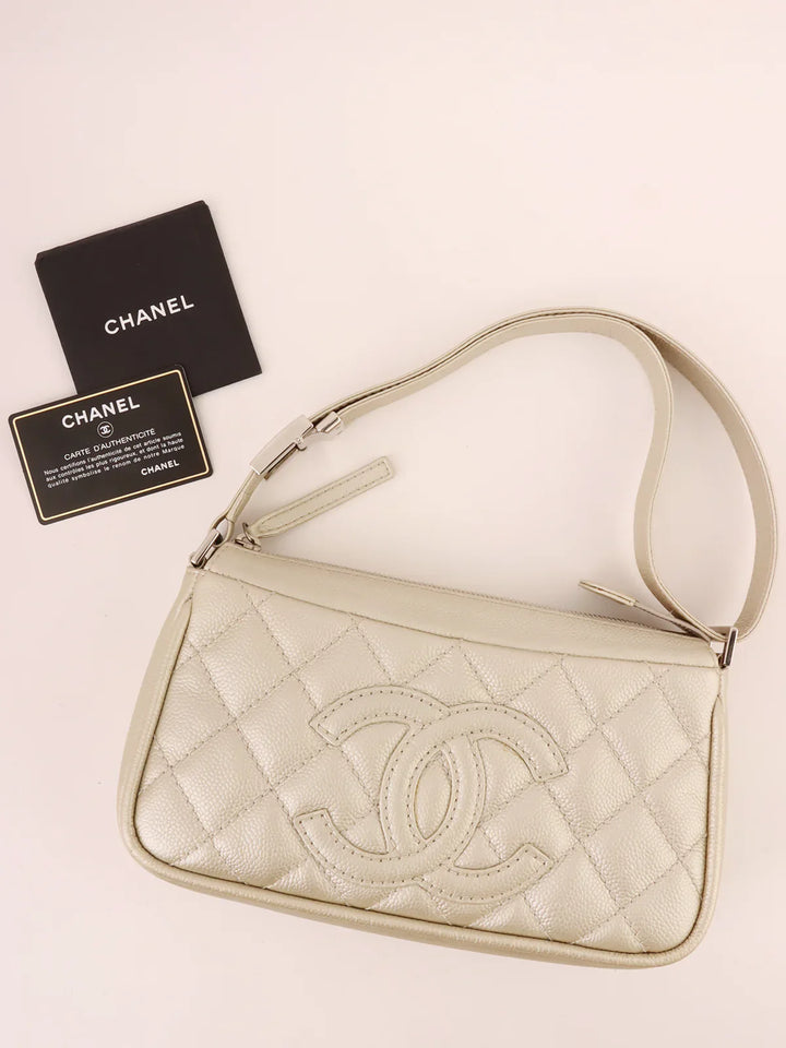 Chanel Around 2005 Made Cc Mark Stitch Shoulder Bag Champagne Gold