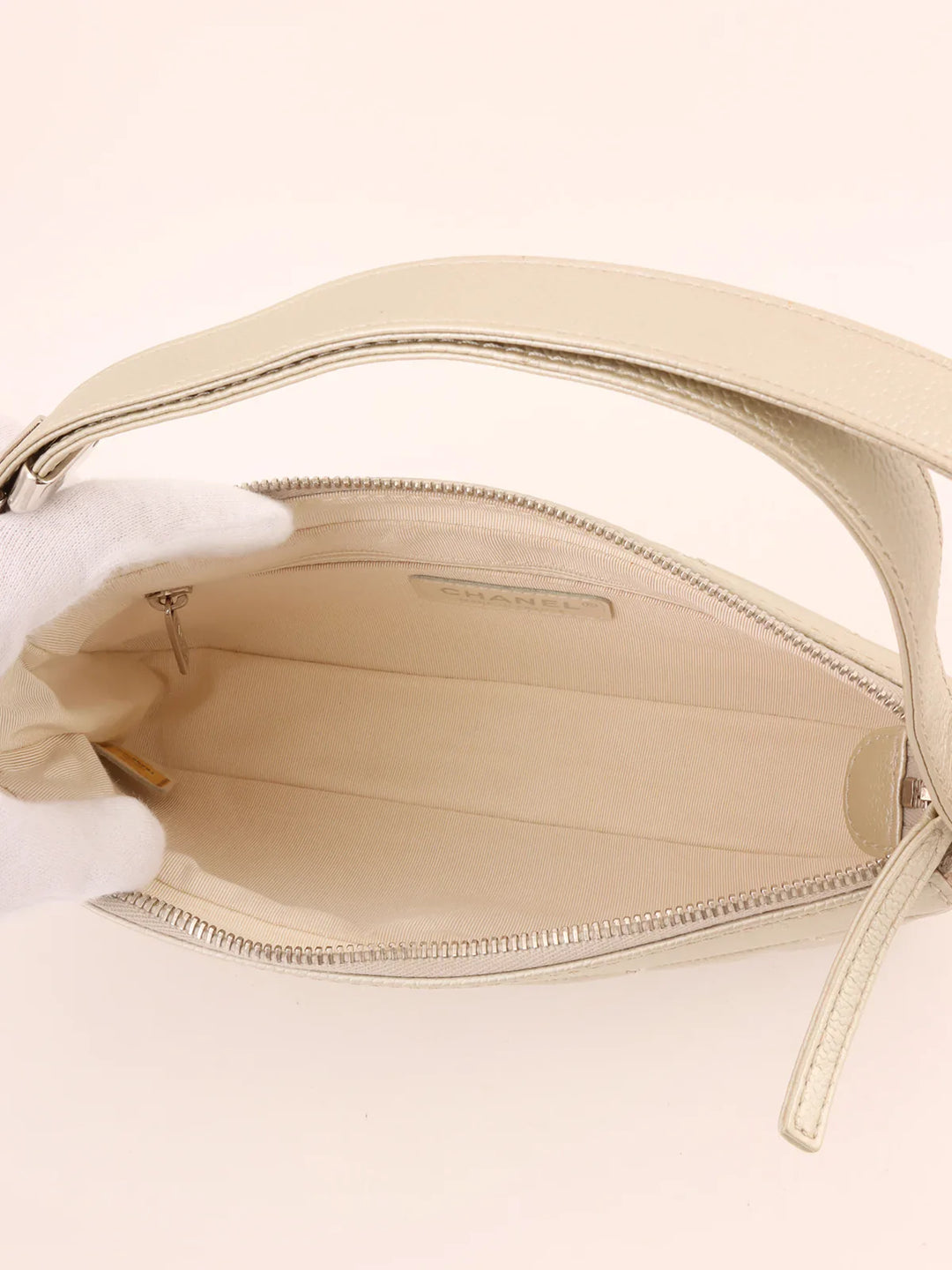 Chanel Around 2005 Made Cc Mark Stitch Shoulder Bag Champagne Gold