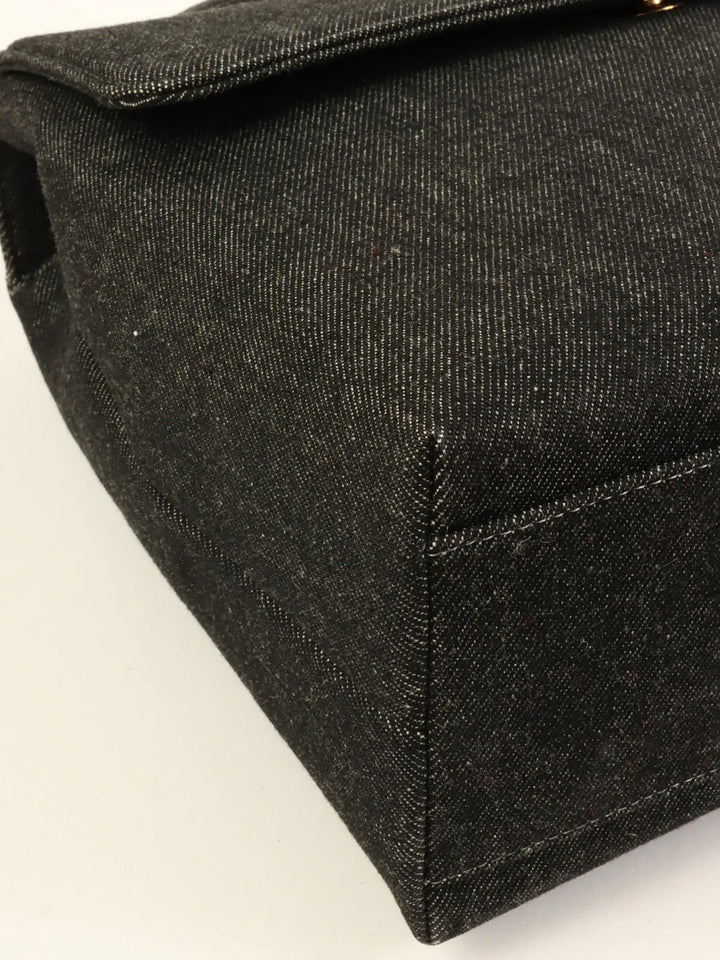 Chanel Around 1998 Made Denim Turn-Lock Top Handle Bag Black