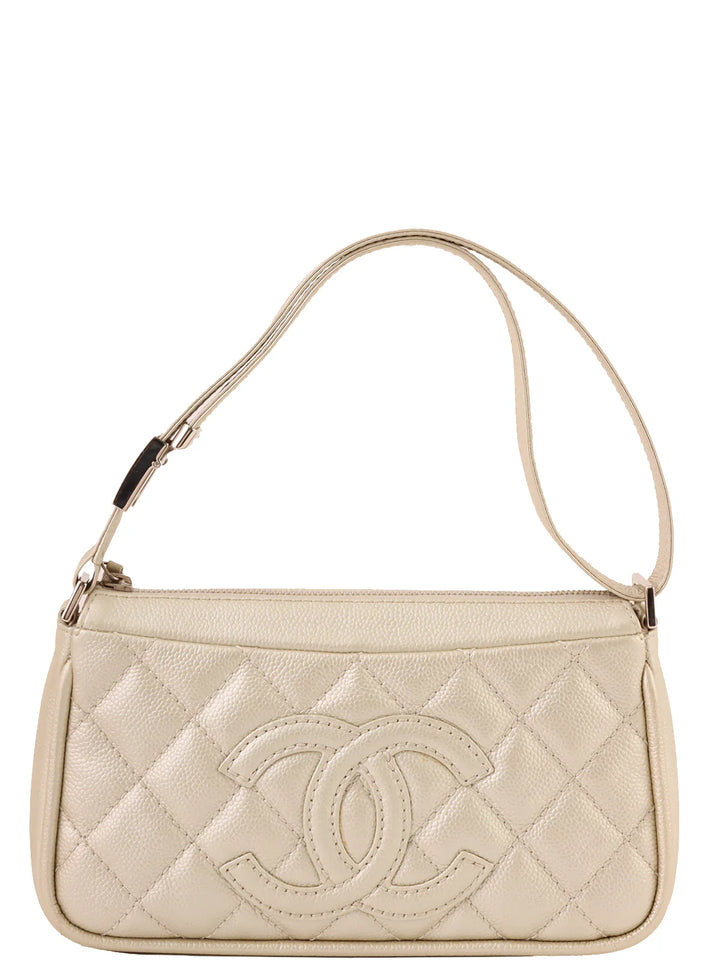 Chanel Around 2005 Made Cc Mark Stitch Shoulder Bag Champagne Gold