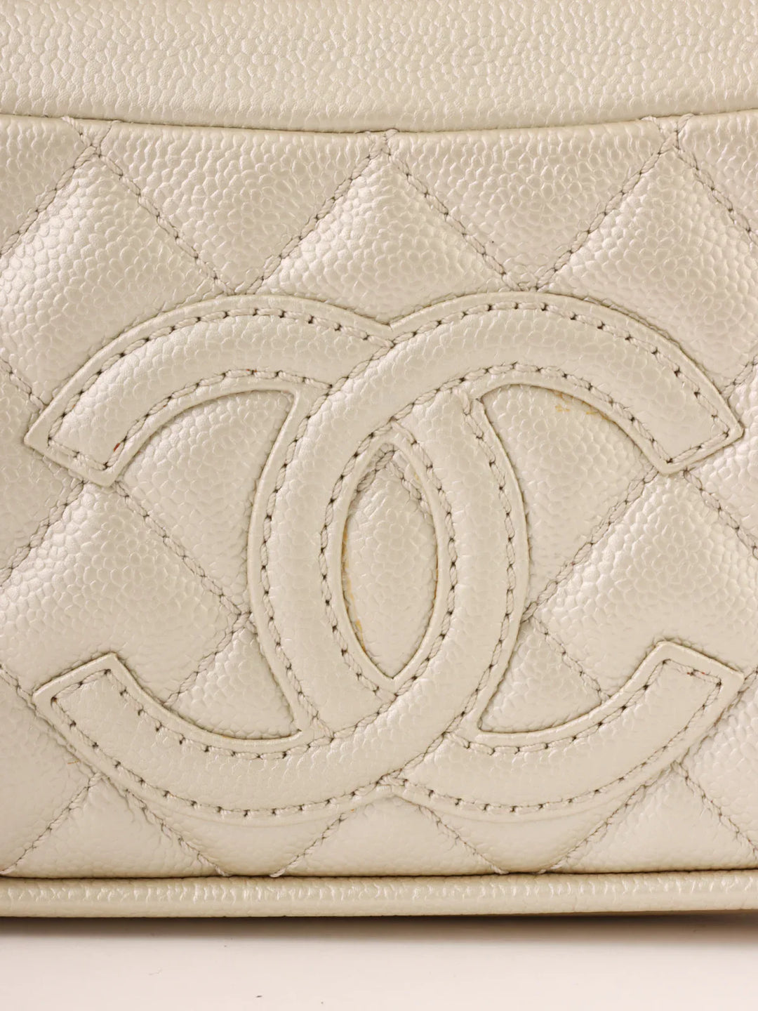 Chanel Around 2005 Made Cc Mark Stitch Shoulder Bag Champagne Gold