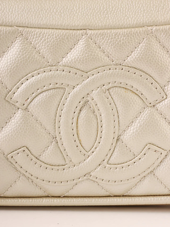 Chanel Around 2005 Made Cc Mark Stitch Shoulder Bag Champagne Gold