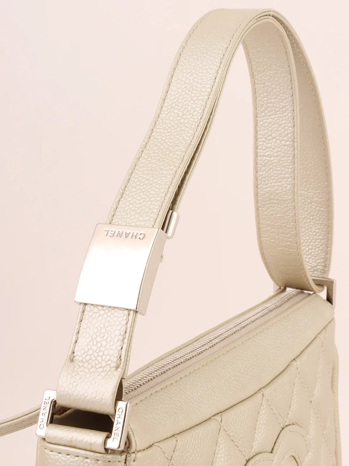 Chanel Around 2005 Made Cc Mark Stitch Shoulder Bag Champagne Gold