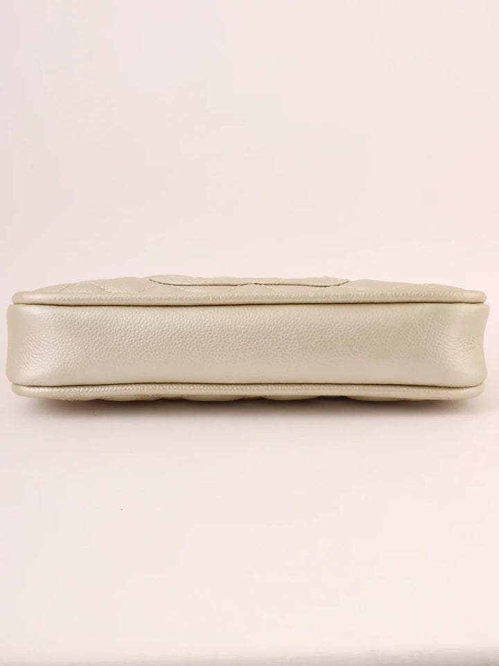 Chanel Around 2005 Made Cc Mark Stitch Shoulder Bag Champagne Gold