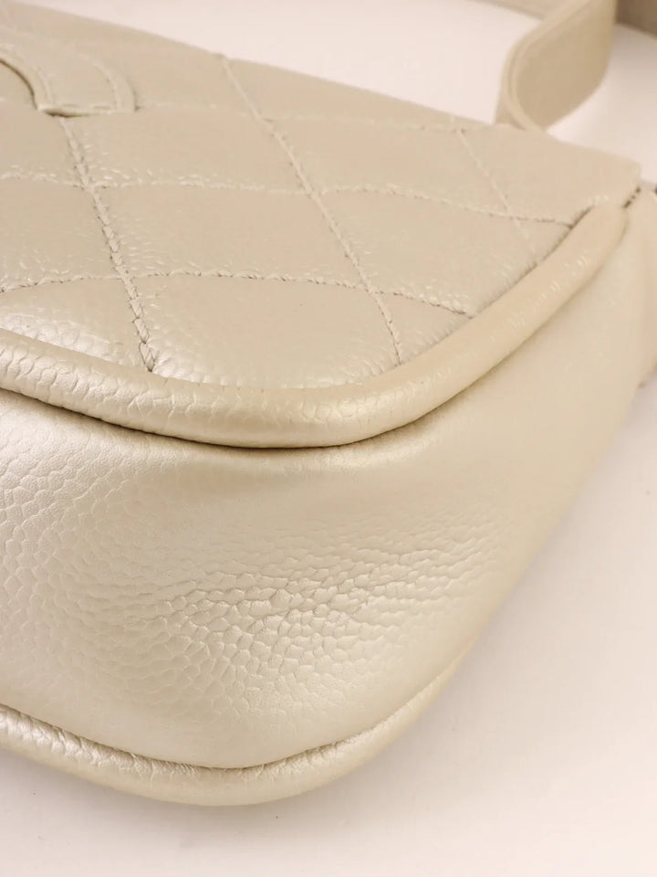 Chanel Around 2005 Made Cc Mark Stitch Shoulder Bag Champagne Gold