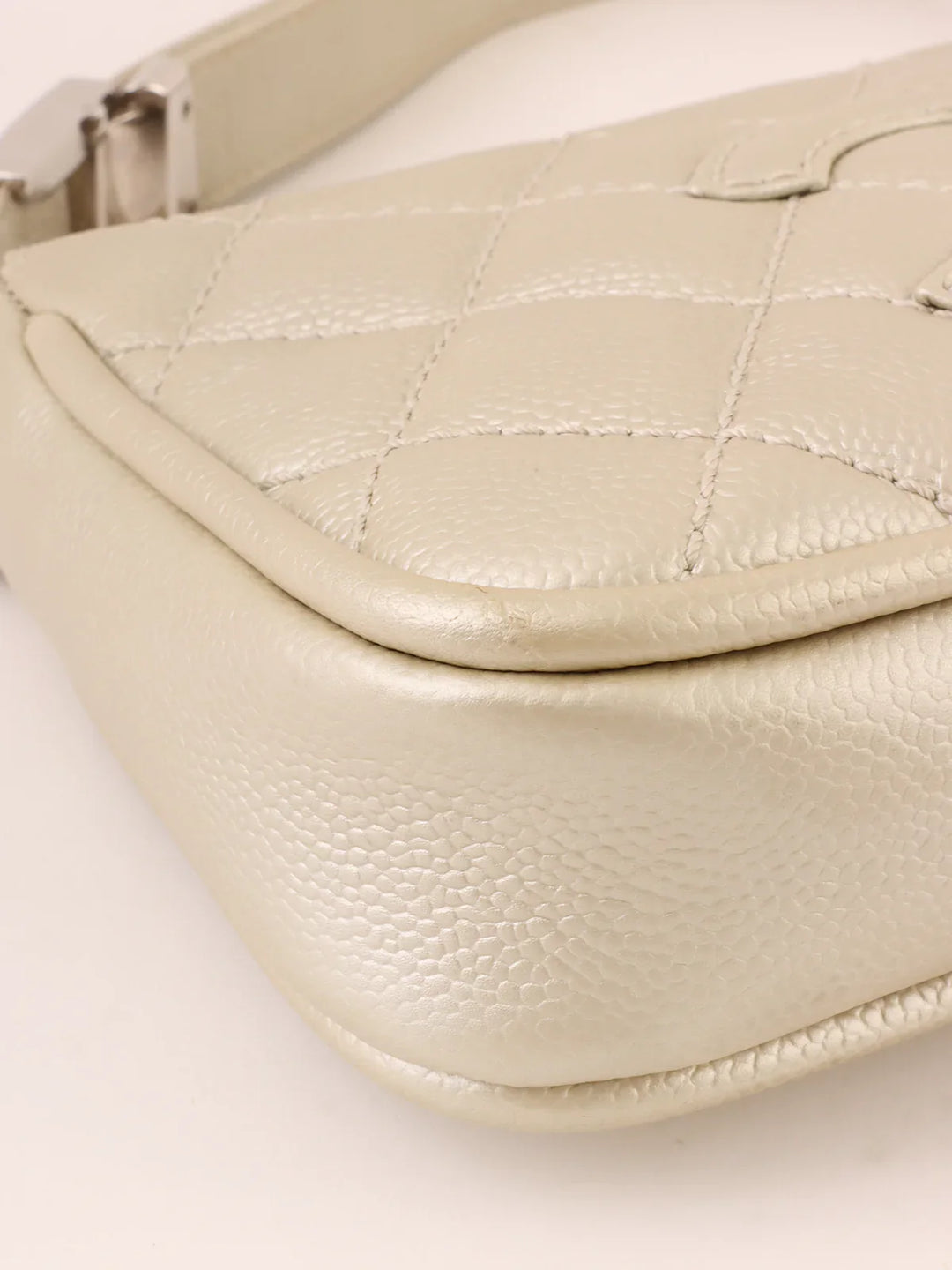 Chanel Around 2005 Made Cc Mark Stitch Shoulder Bag Champagne Gold