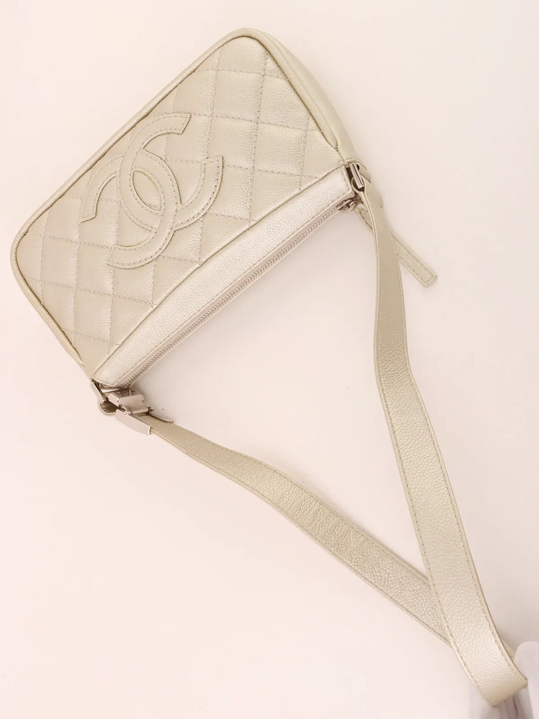 Chanel Around 2005 Made Cc Mark Stitch Shoulder Bag Champagne Gold