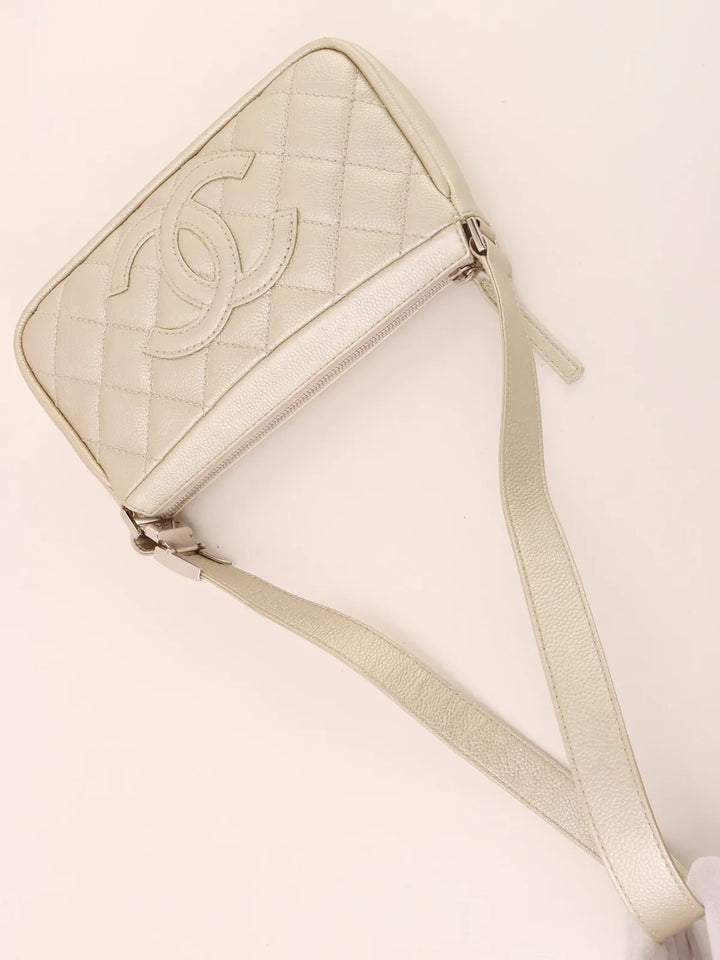 Chanel Around 2005 Made Cc Mark Stitch Shoulder Bag Champagne Gold