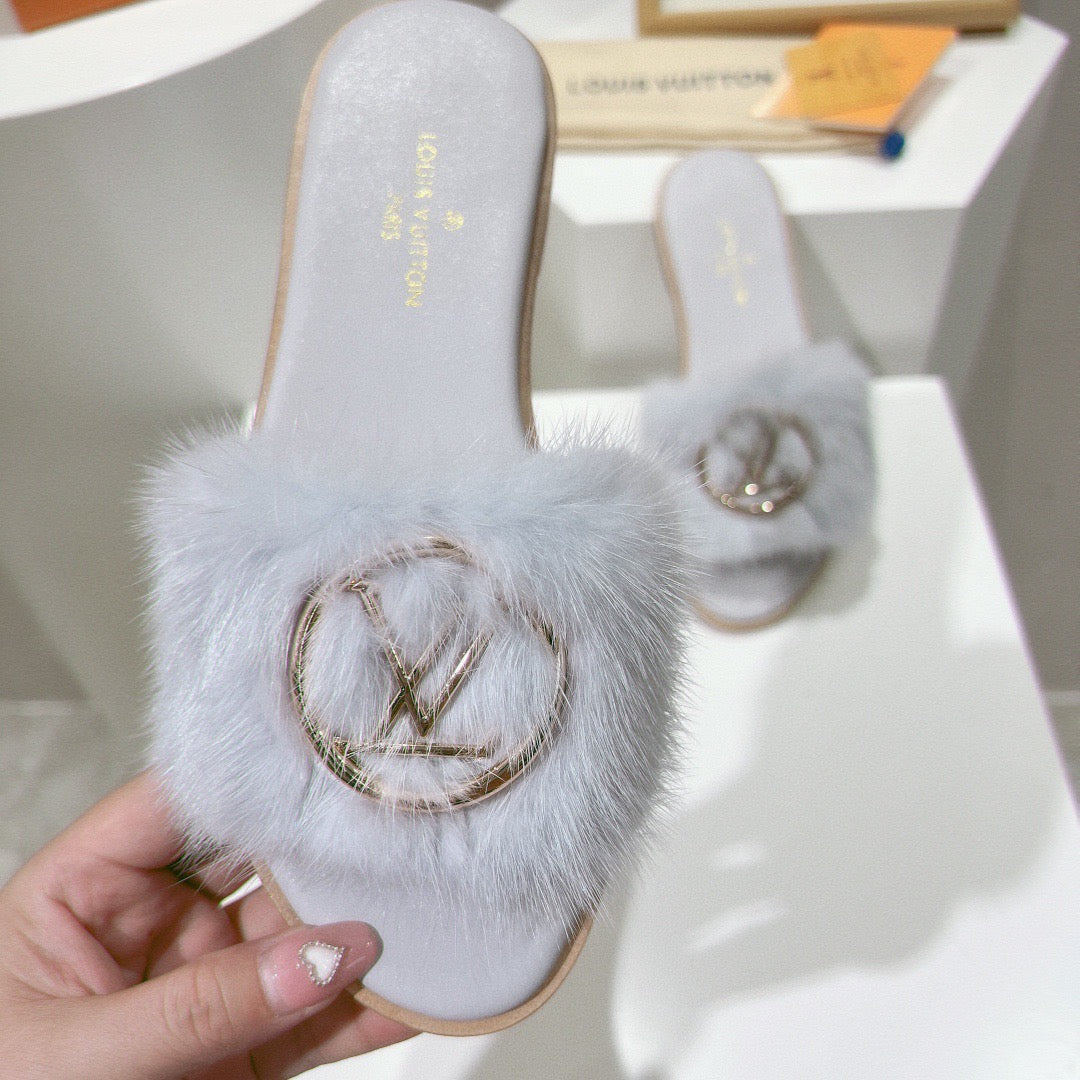 SE1173 LB Mink Fur Flat Mule / Size5-12