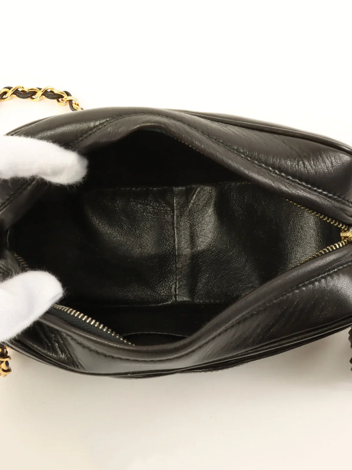 Chanel Around 1995 Made Triple Cc Mark Stitch Tassel Chain Shoulder Bag Black