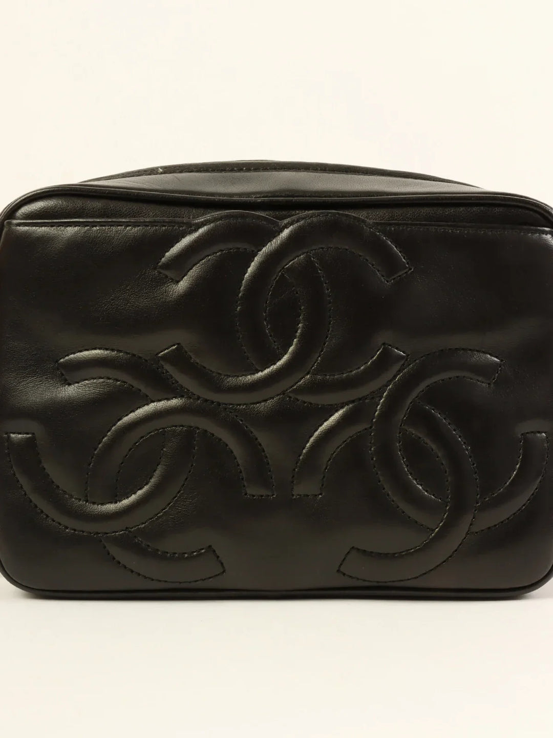 Chanel Around 1995 Made Triple Cc Mark Stitch Tassel Chain Shoulder Bag Black