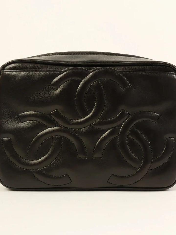 Chanel Around 1995 Made Triple Cc Mark Stitch Tassel Chain Shoulder Bag Black