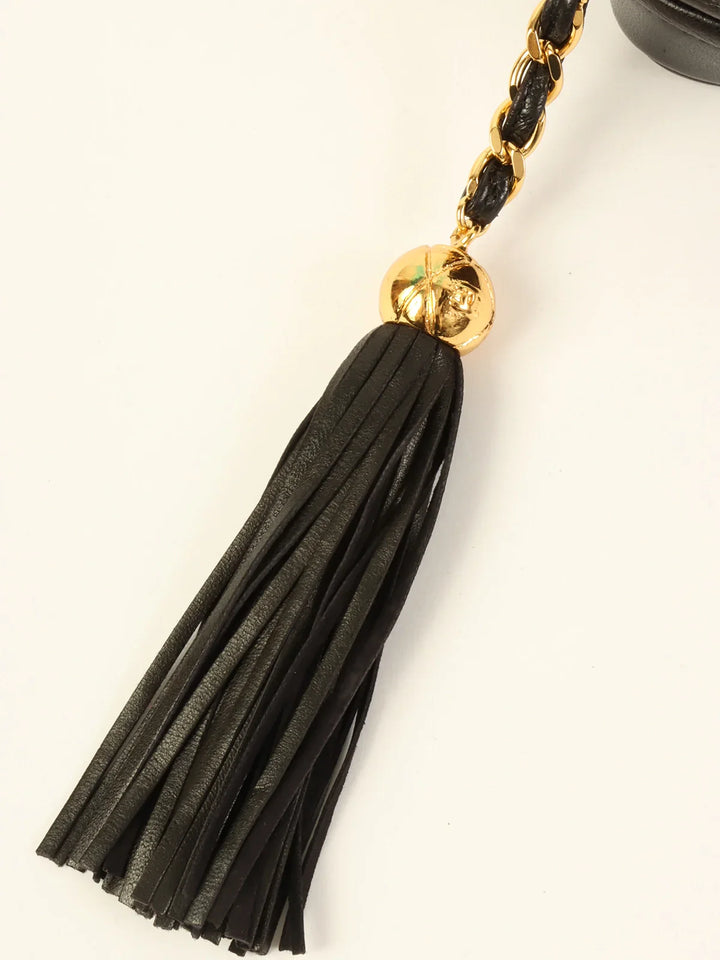 Chanel Around 1995 Made Triple Cc Mark Stitch Tassel Chain Shoulder Bag Black