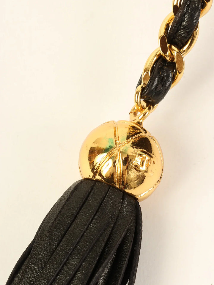 Chanel Around 1995 Made Triple Cc Mark Stitch Tassel Chain Shoulder Bag Black
