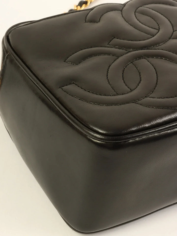 Chanel Around 1995 Made Triple Cc Mark Stitch Tassel Chain Shoulder Bag Black