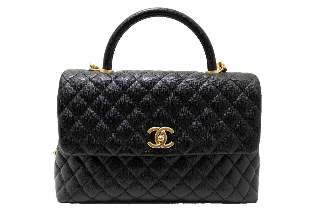 Top Quality Chanel Black Quilted Caviar Leather Maxi Flap Bag with Top Handle Bag