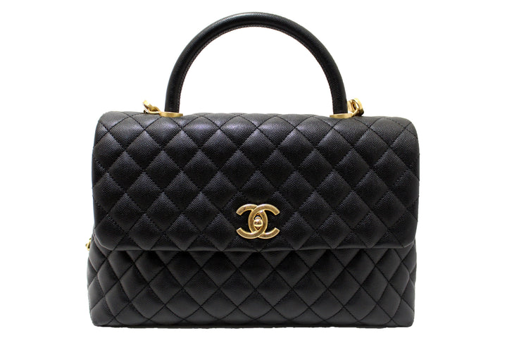 Top Quality Chanel Black Quilted Caviar Leather Maxi Flap Bag with Top Handle Bag