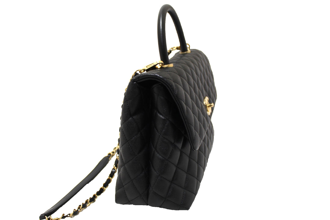 Top Quality Chanel Black Quilted Caviar Leather Maxi Flap Bag with Top Handle Bag