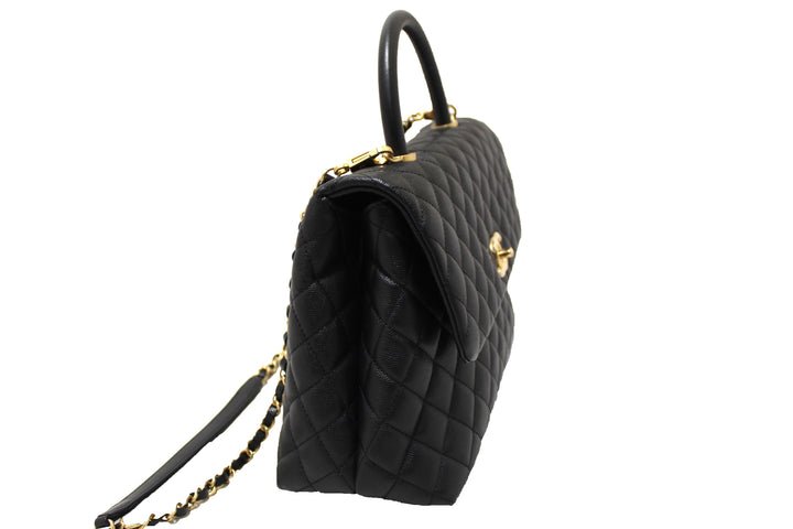 Top Quality Chanel Black Quilted Caviar Leather Maxi Flap Bag with Top Handle Bag