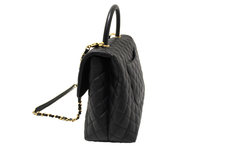 Top Quality Chanel Black Quilted Caviar Leather Maxi Flap Bag with Top Handle Bag