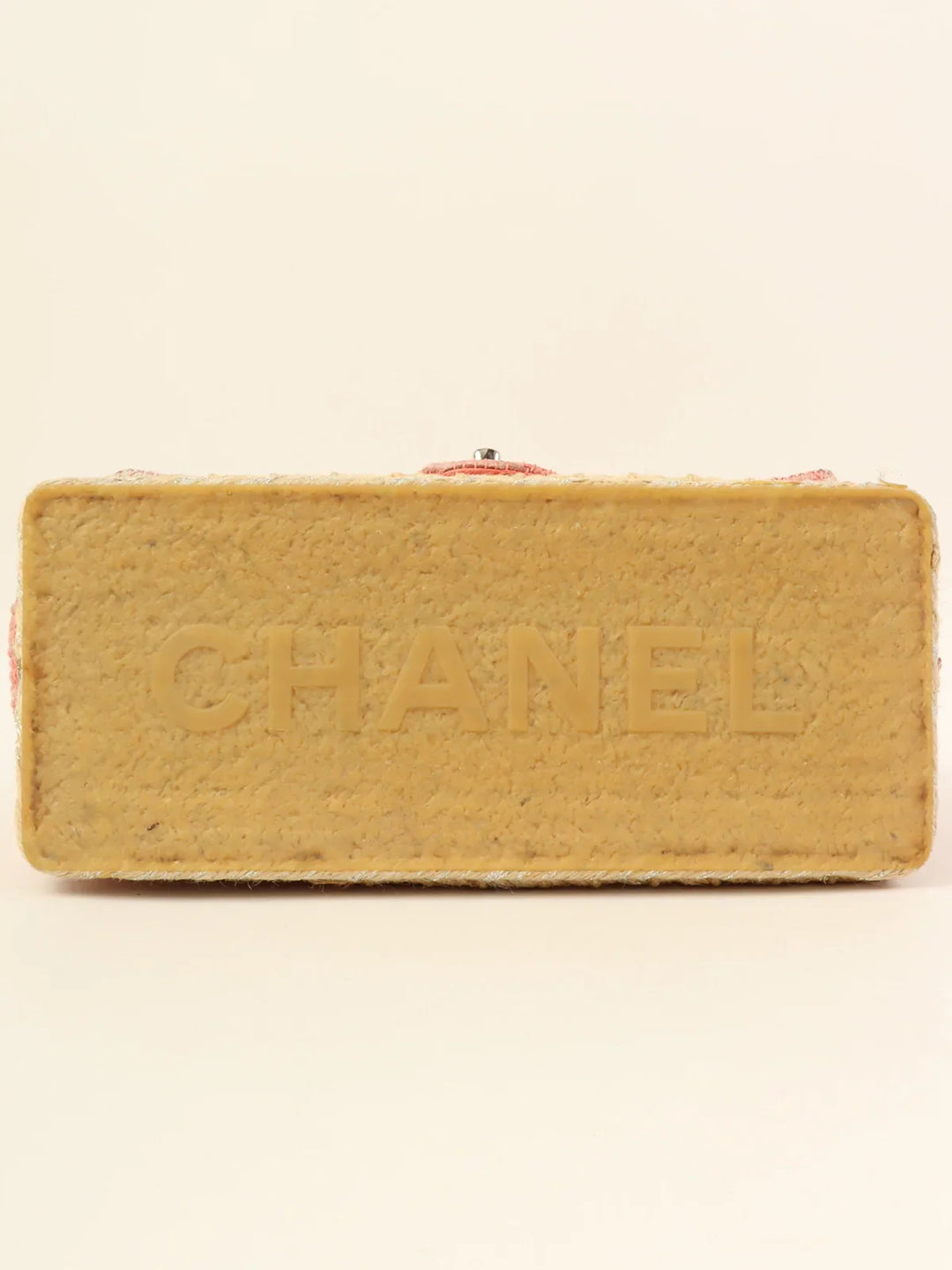 Chanel Around 2010 Made Linen Leather Combination Turn-Lock Chain Bag Pink/Beige