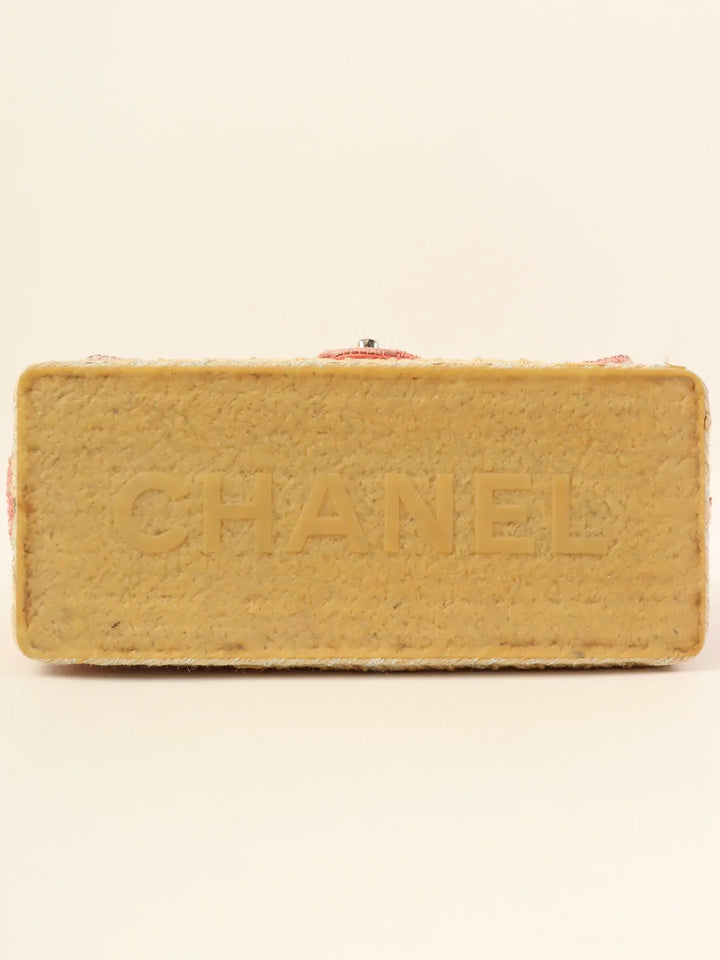 Chanel Around 2010 Made Linen Leather Combination Turn-Lock Chain Bag Pink/Beige