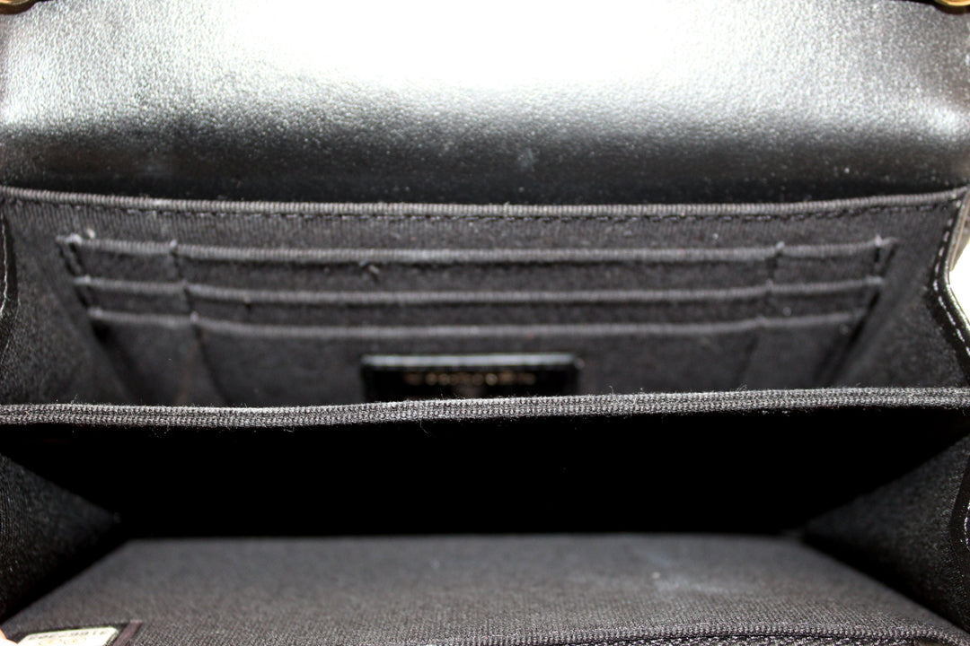 Top Quality Chanel Black Quilted Calfskin Leather Wallet with Pearl Chain