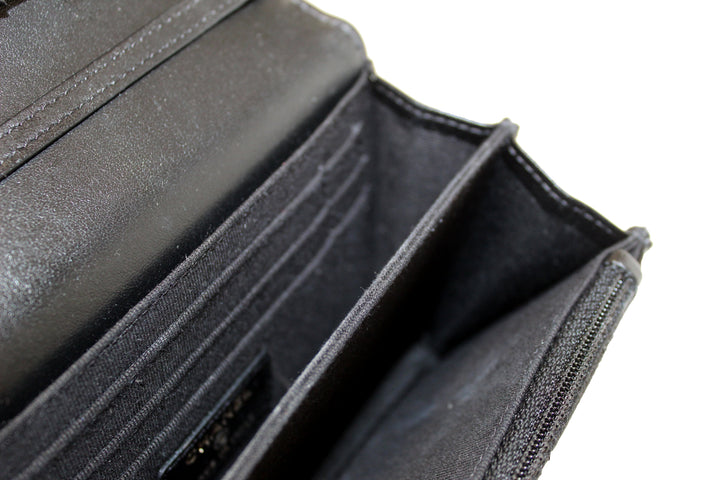Top Quality Chanel Black Quilted Calfskin Leather Wallet with Pearl Chain