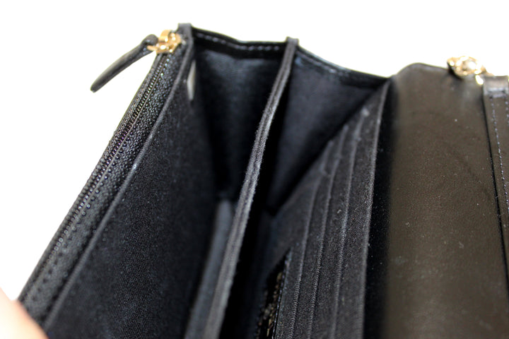 Top Quality Chanel Black Quilted Calfskin Leather Wallet with Pearl Chain