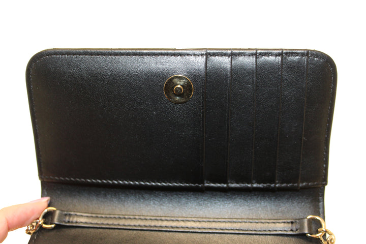 Top Quality Chanel Black Quilted Calfskin Leather Wallet with Pearl Chain