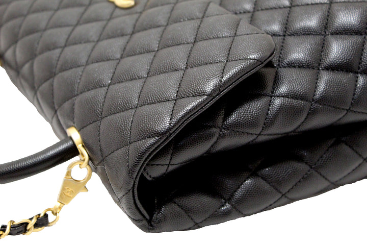 Top Quality Chanel Black Quilted Caviar Leather Maxi Flap Bag with Top Handle Bag