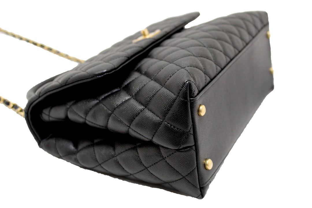 Top Quality Chanel Black Quilted Caviar Leather Maxi Flap Bag with Top Handle Bag