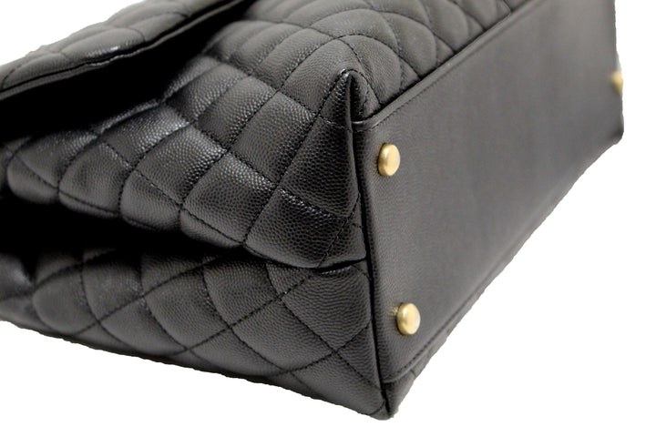 Top Quality Chanel Black Quilted Caviar Leather Maxi Flap Bag with Top Handle Bag
