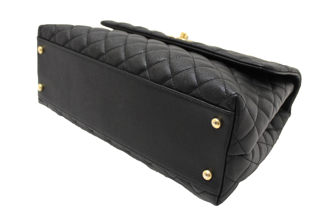Top Quality Chanel Black Quilted Caviar Leather Maxi Flap Bag with Top Handle Bag