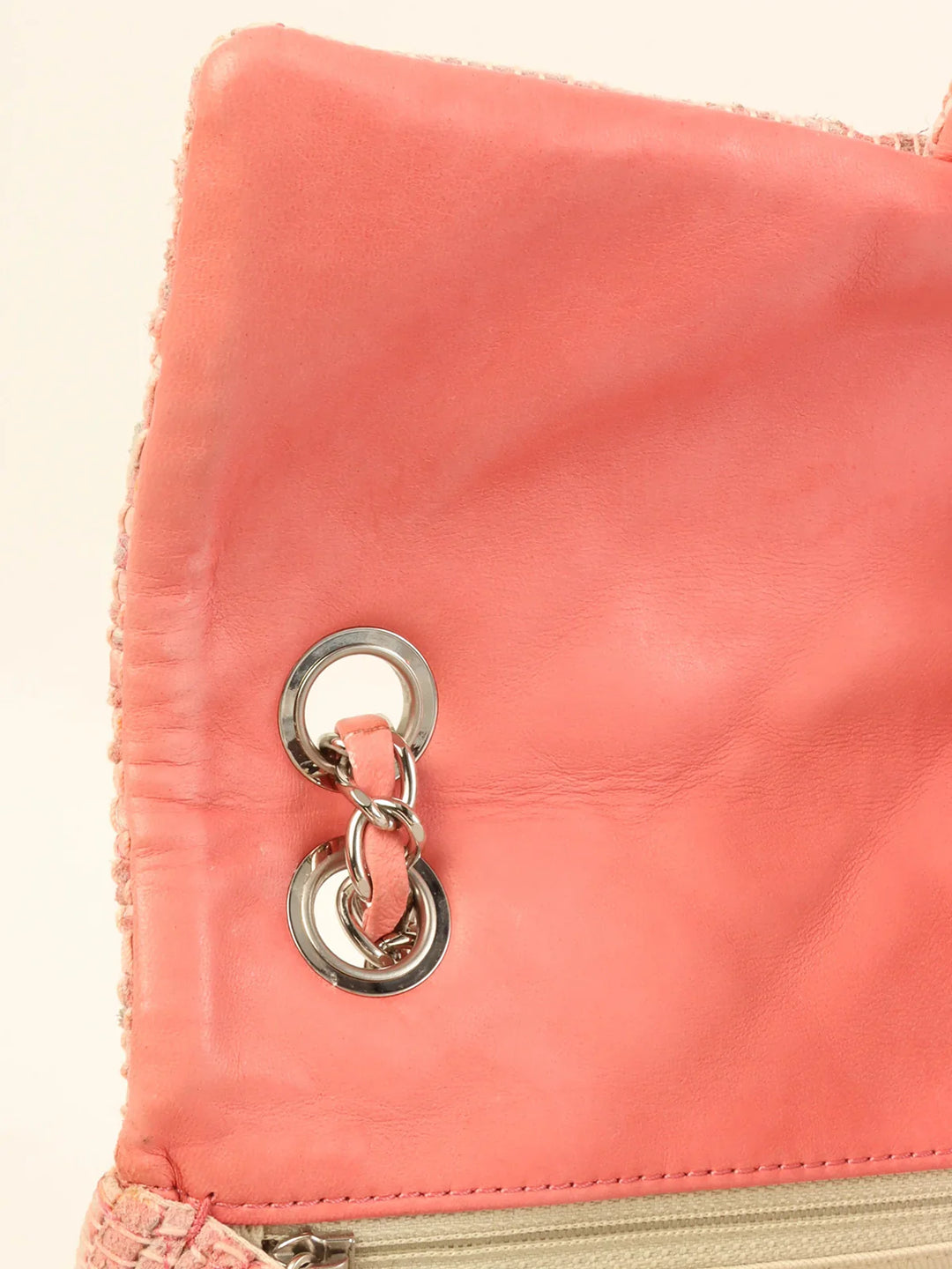 Chanel Around 2010 Made Linen Leather Combination Turn-Lock Chain Bag Pink/Beige