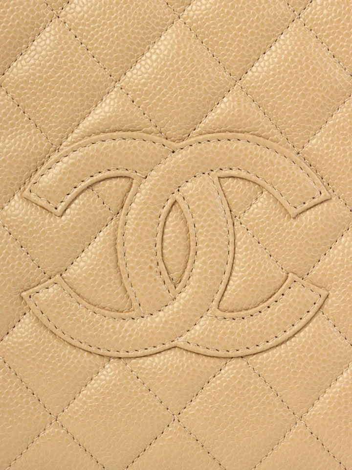 Chanel Around 2001 Made Caviar Skin Cc Mark Stitch Chain Tote Bag Greige