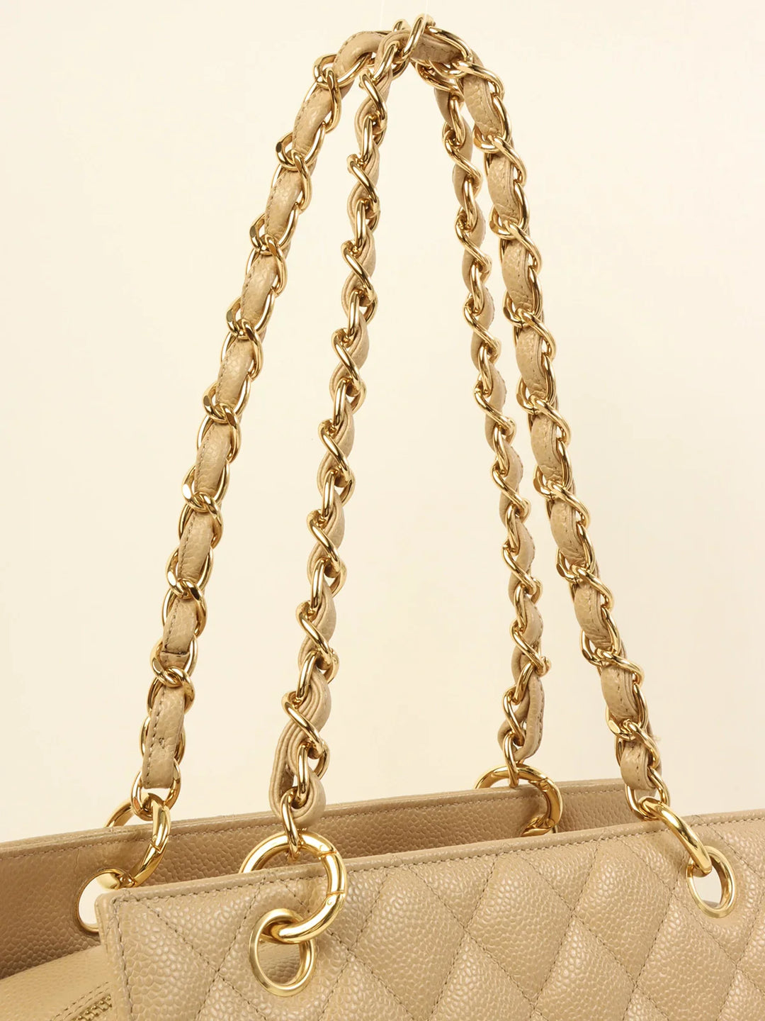 Chanel Around 2001 Made Caviar Skin Cc Mark Stitch Chain Tote Bag Greige