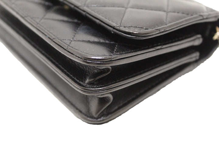 Top Quality Chanel Black Quilted Calfskin Leather Wallet with Pearl Chain