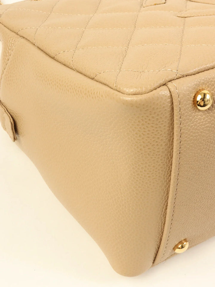 Chanel Around 2001 Made Caviar Skin Cc Mark Stitch Chain Tote Bag Greige