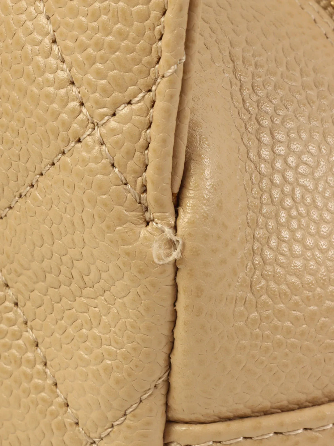 Chanel Around 2001 Made Caviar Skin Cc Mark Stitch Chain Tote Bag Greige