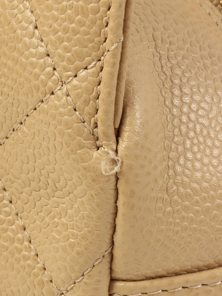 Chanel Around 2001 Made Caviar Skin Cc Mark Stitch Chain Tote Bag Greige