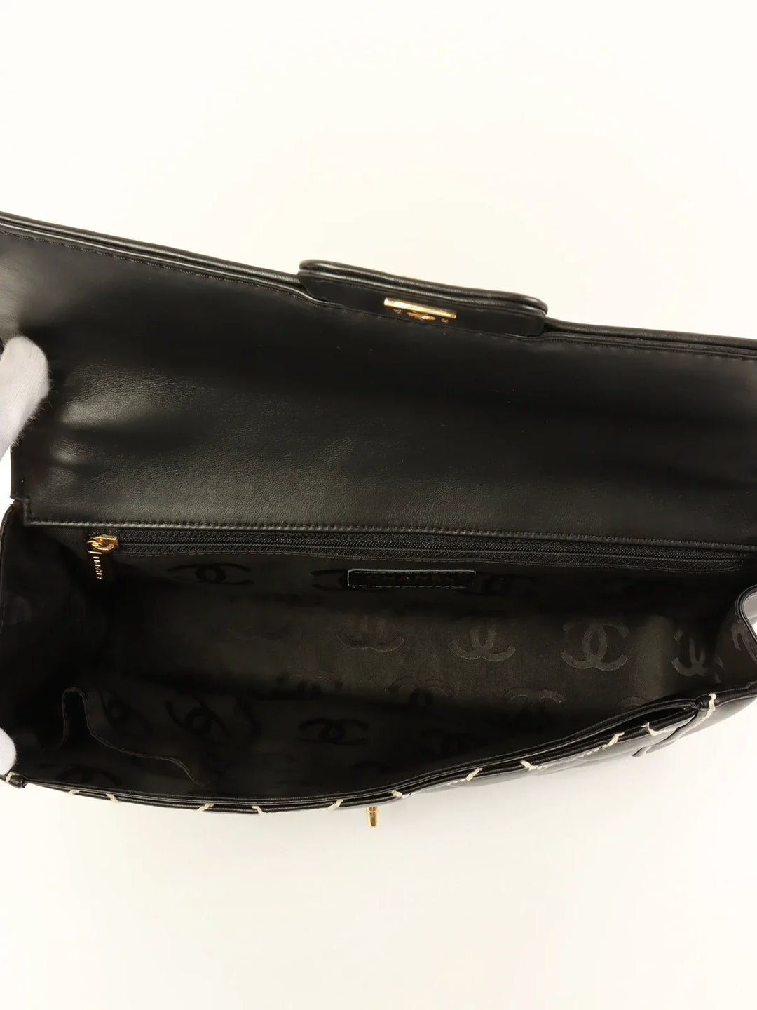 Chanel Around 2004 Made Wild Stitch Turn-Lock Top Handle Bag Black