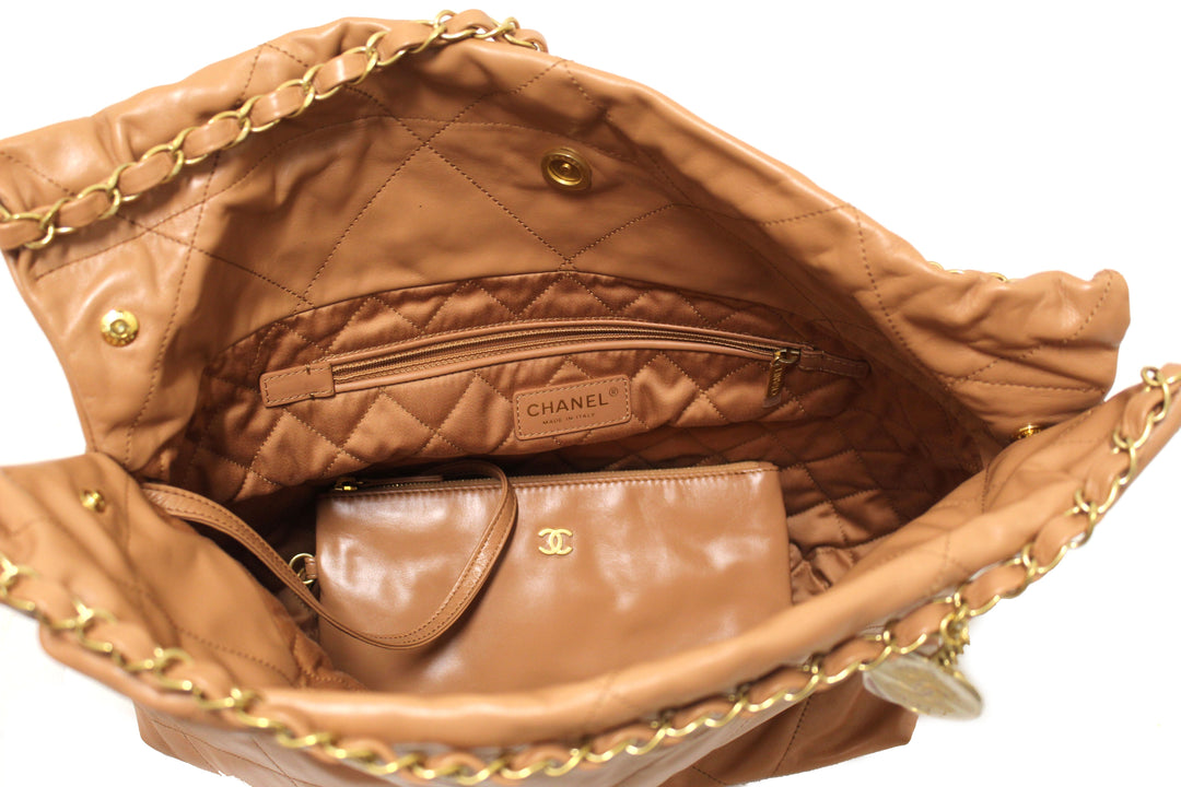 New Top Quality Chanel 22 Camel Shiny Calfskin Leather Shoulder Tote Bag
